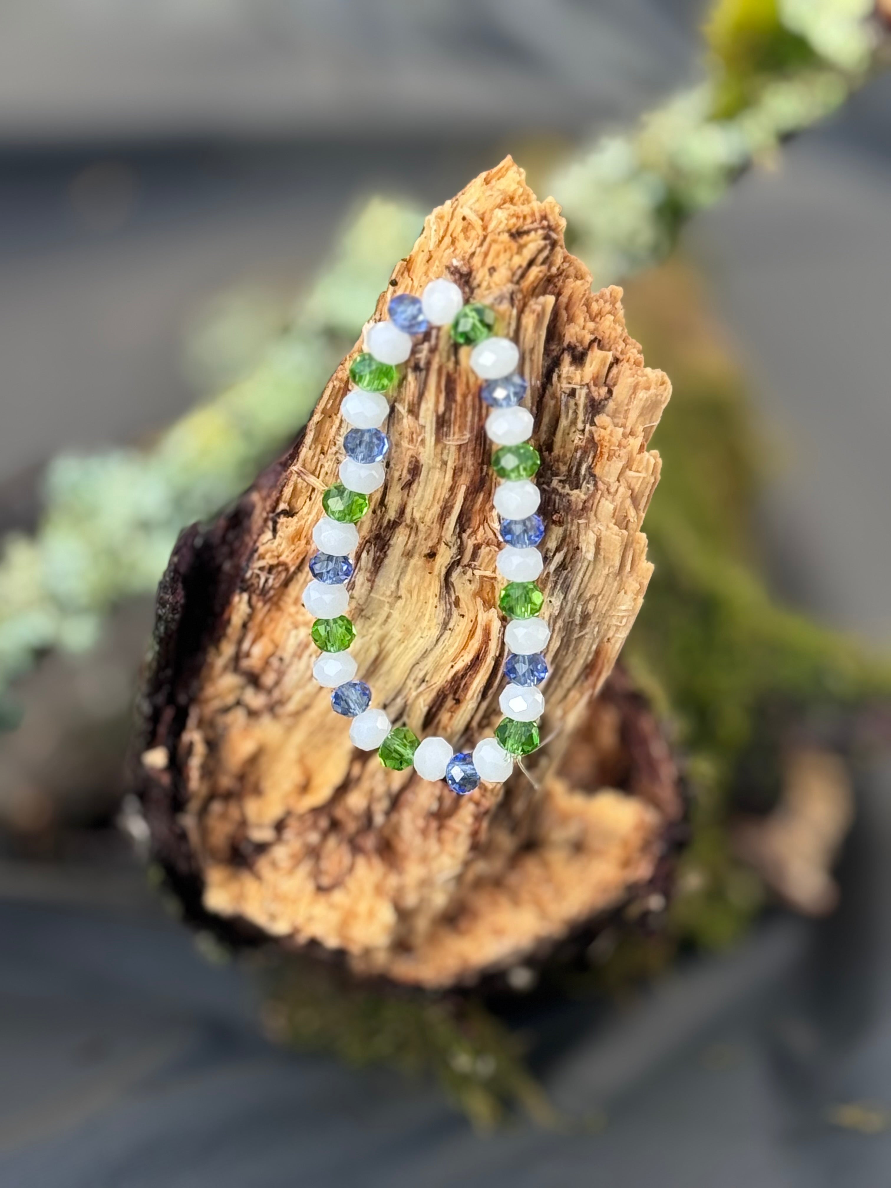 Green, blue and white bracelet
