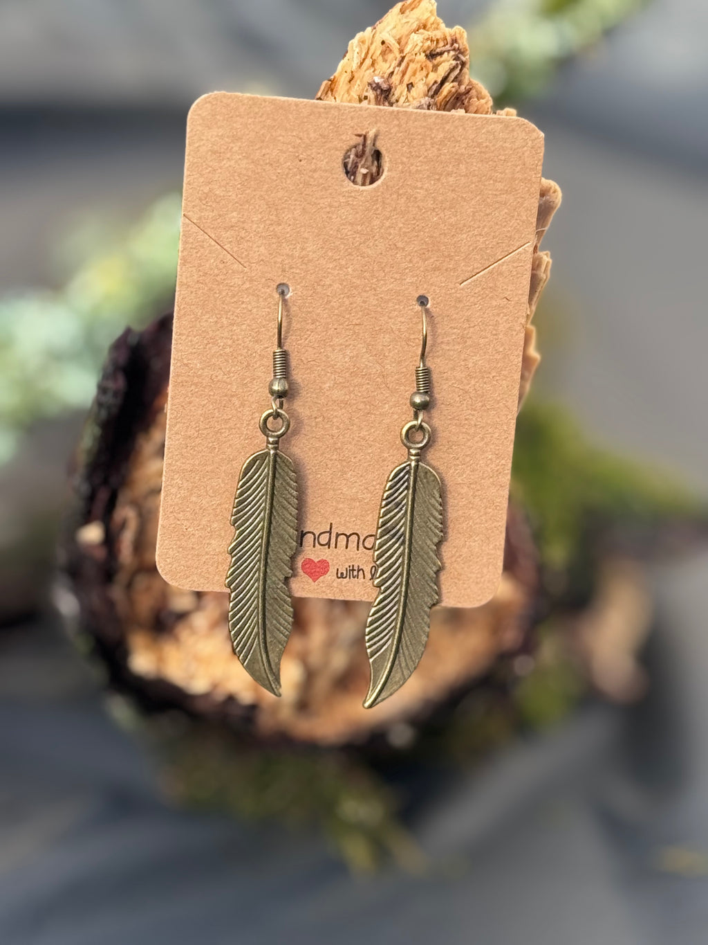 Slim large leaf earrings in bronze