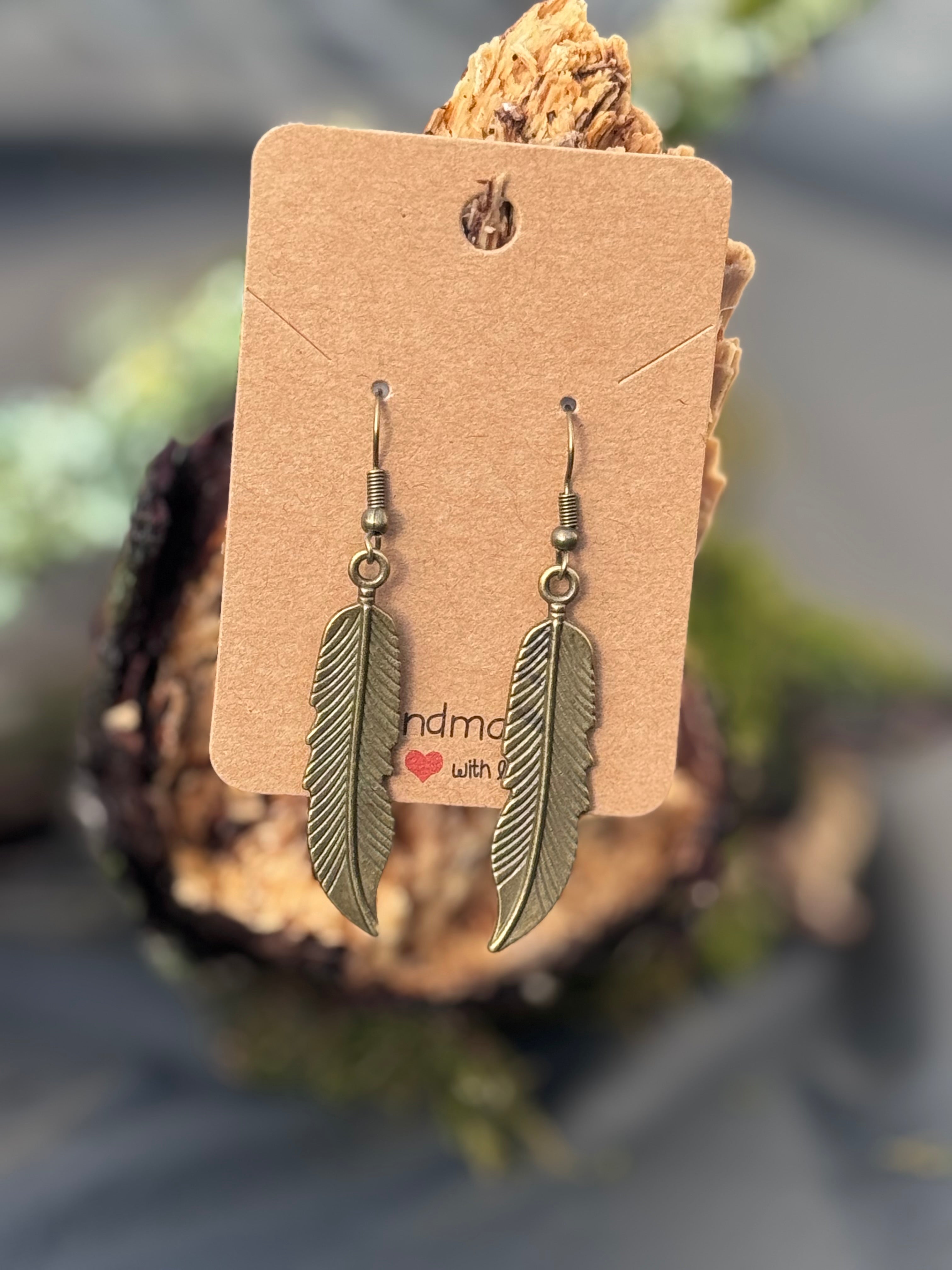 Slim large leaf earrings in bronze