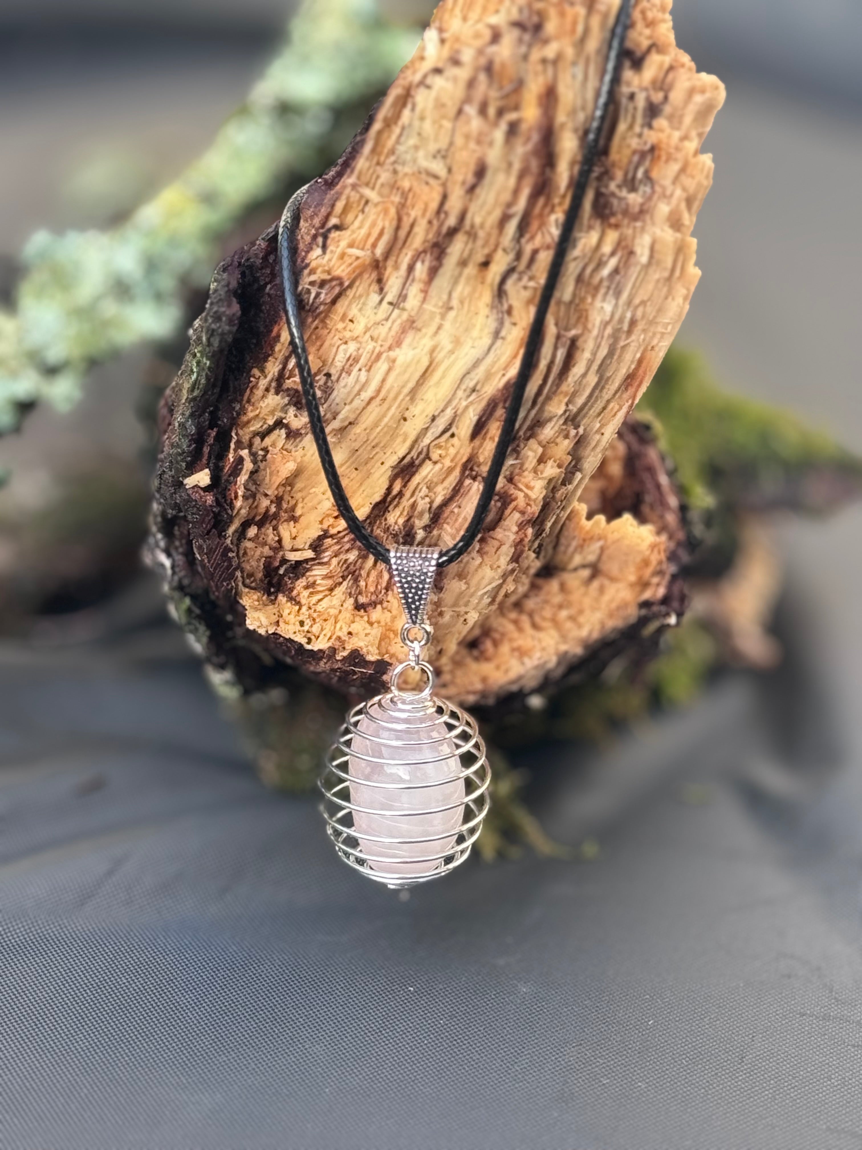 Spiral necklace and rose quartz stone