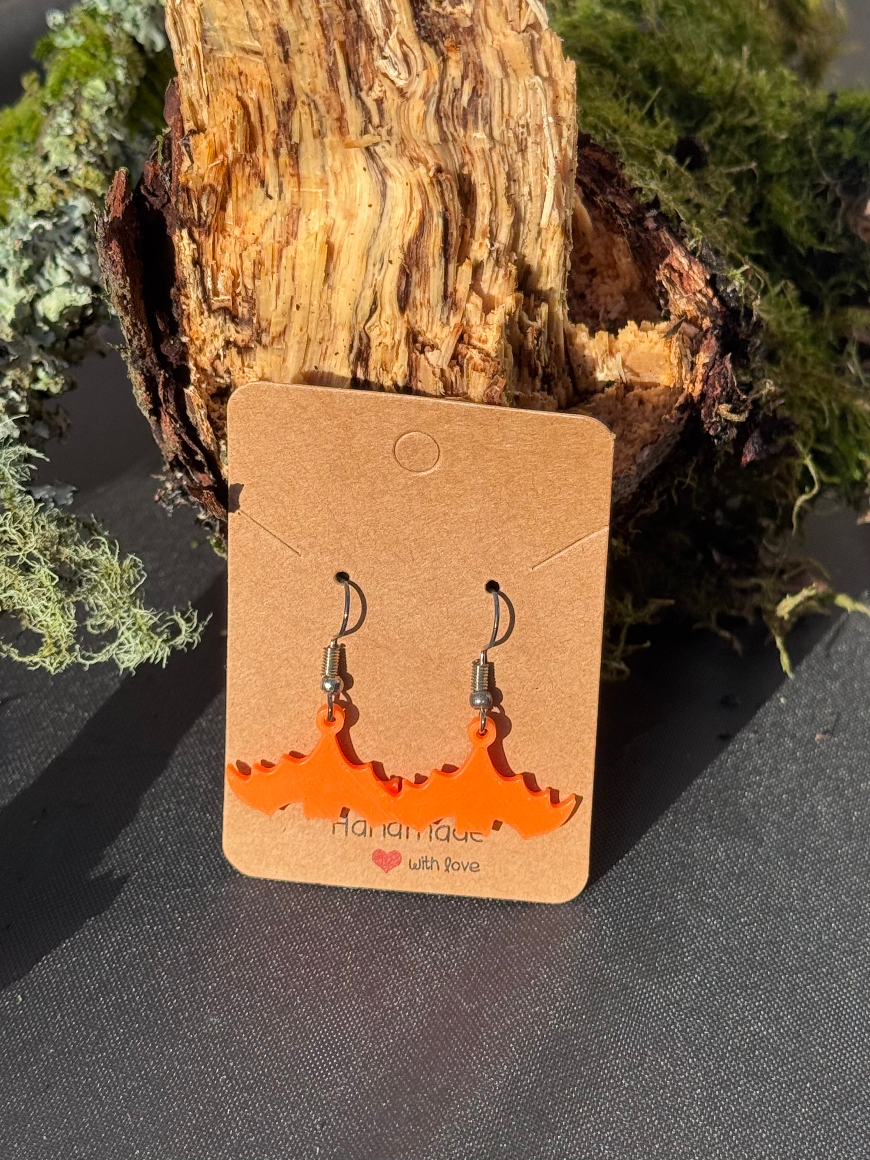 Orange bat earrings