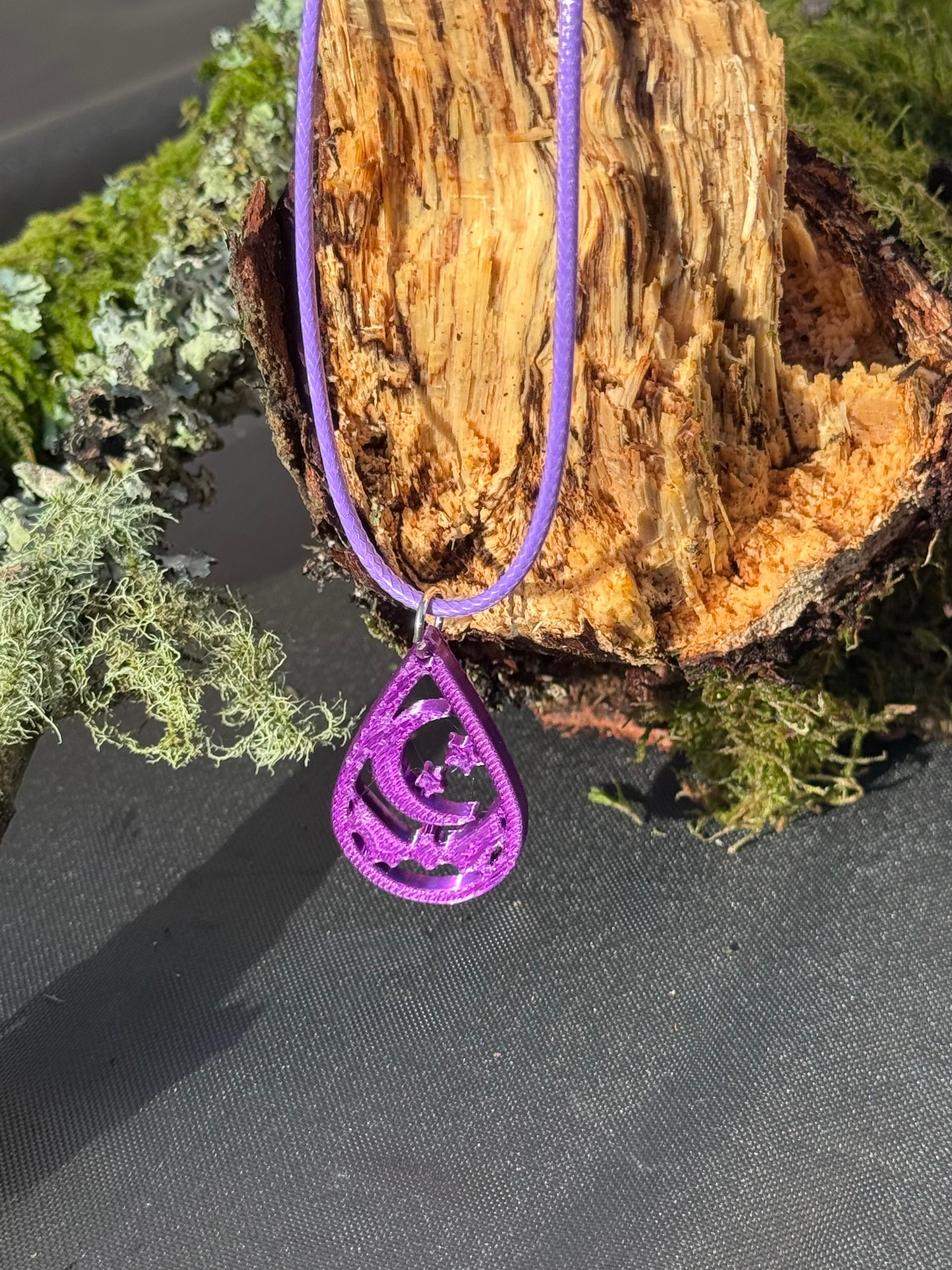 3D printed moon, bat and star necklace