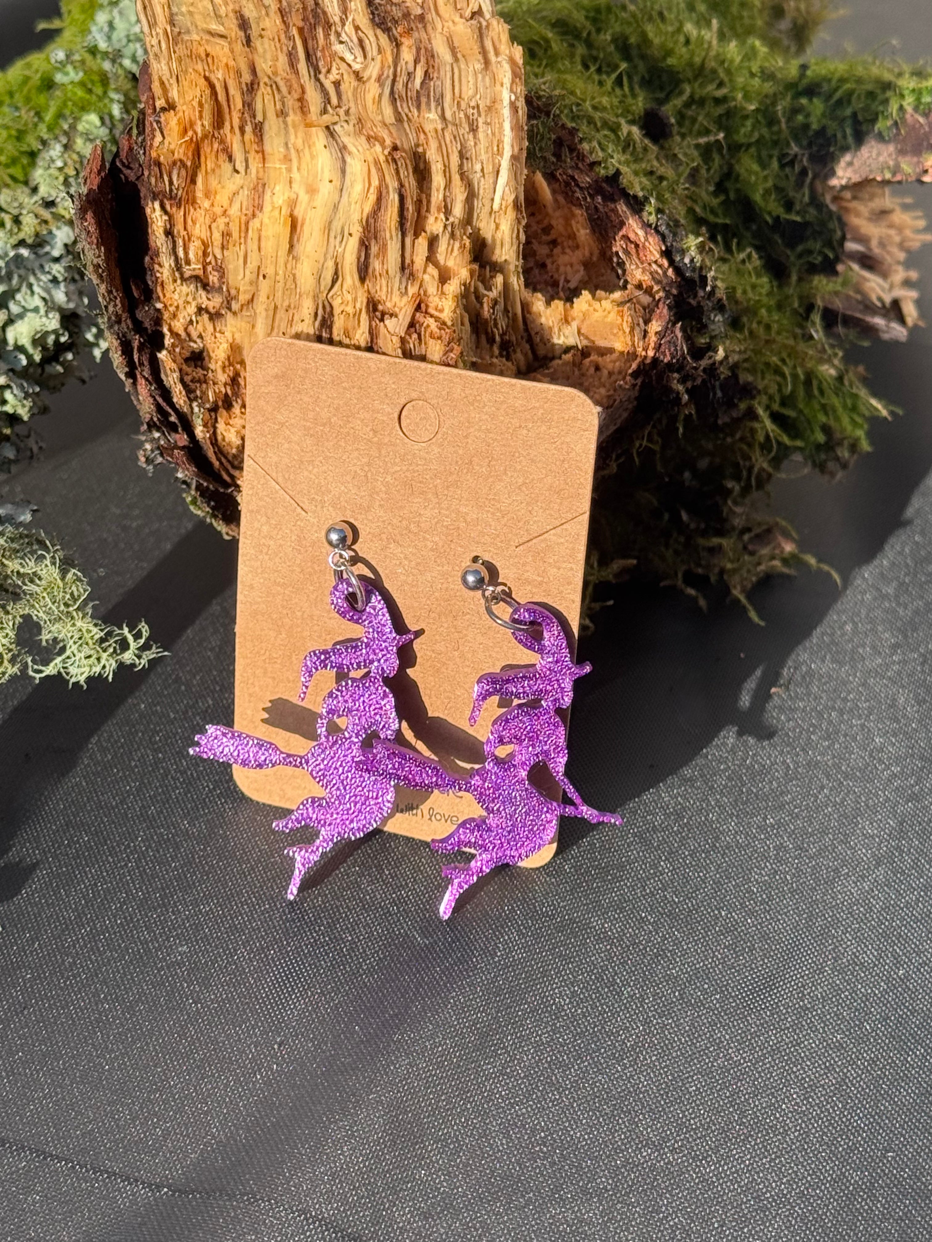 Witch on a broom earrings