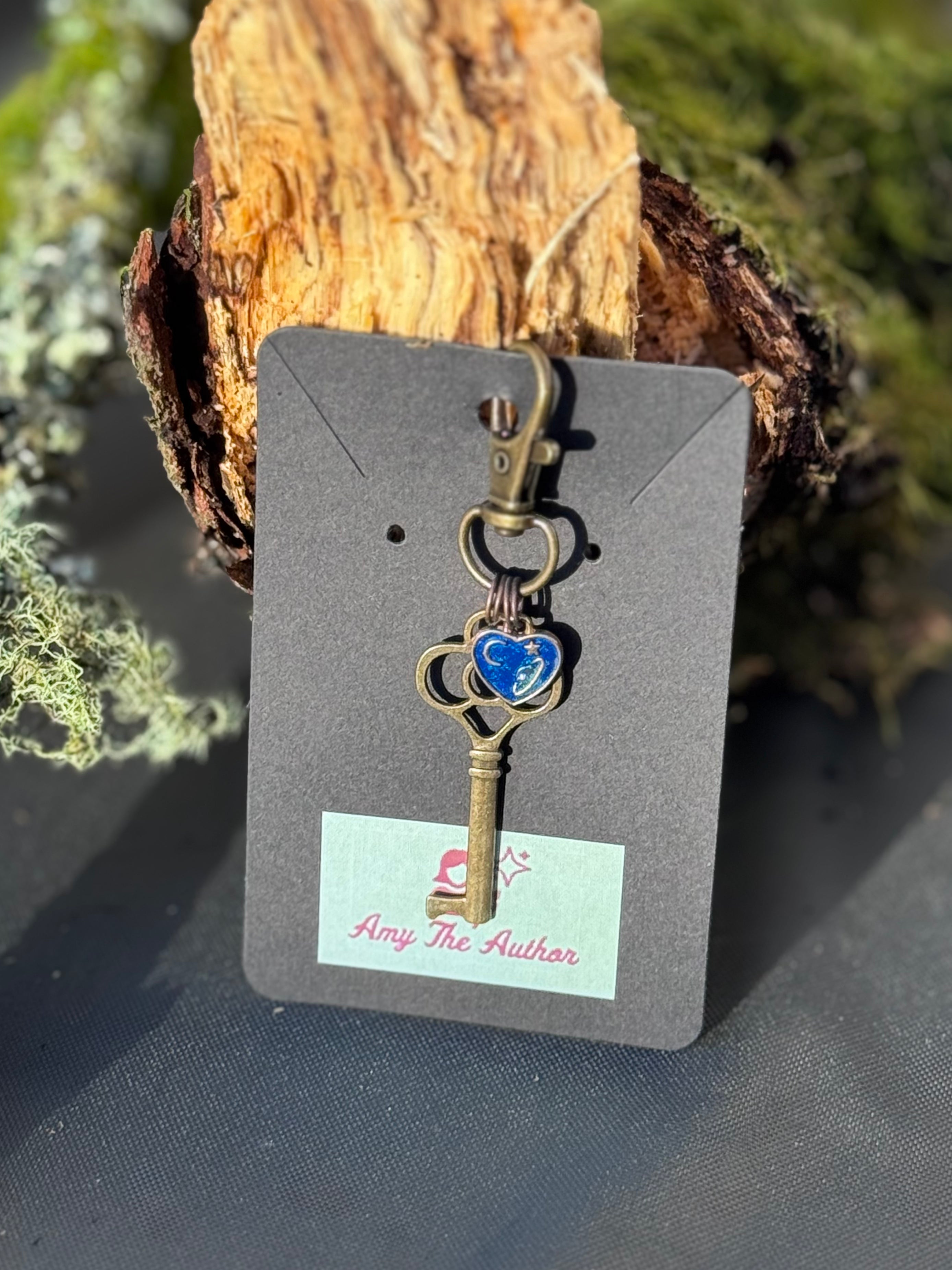 Heart charm and key charm keyring