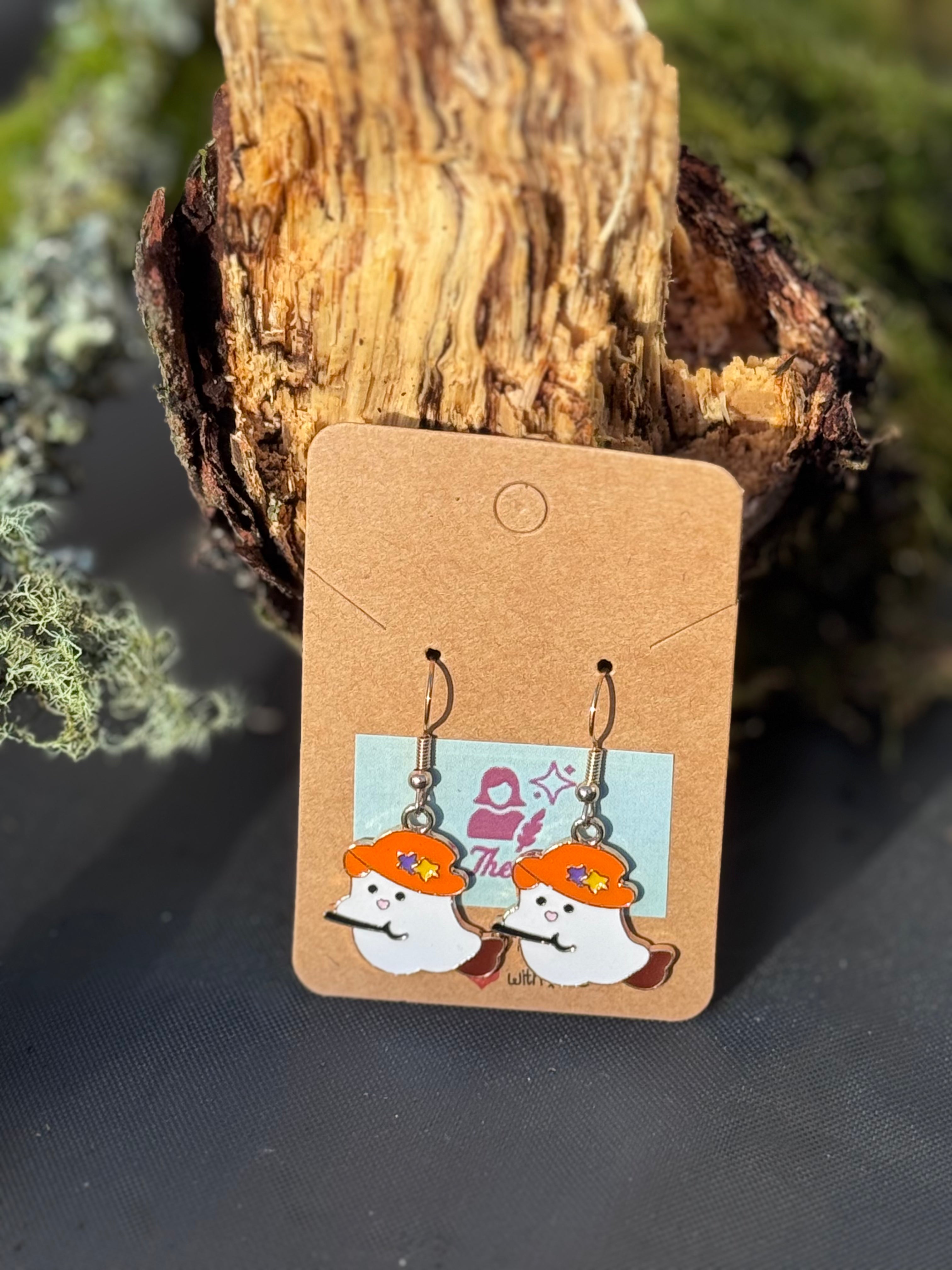 Ghost on a broom earrings