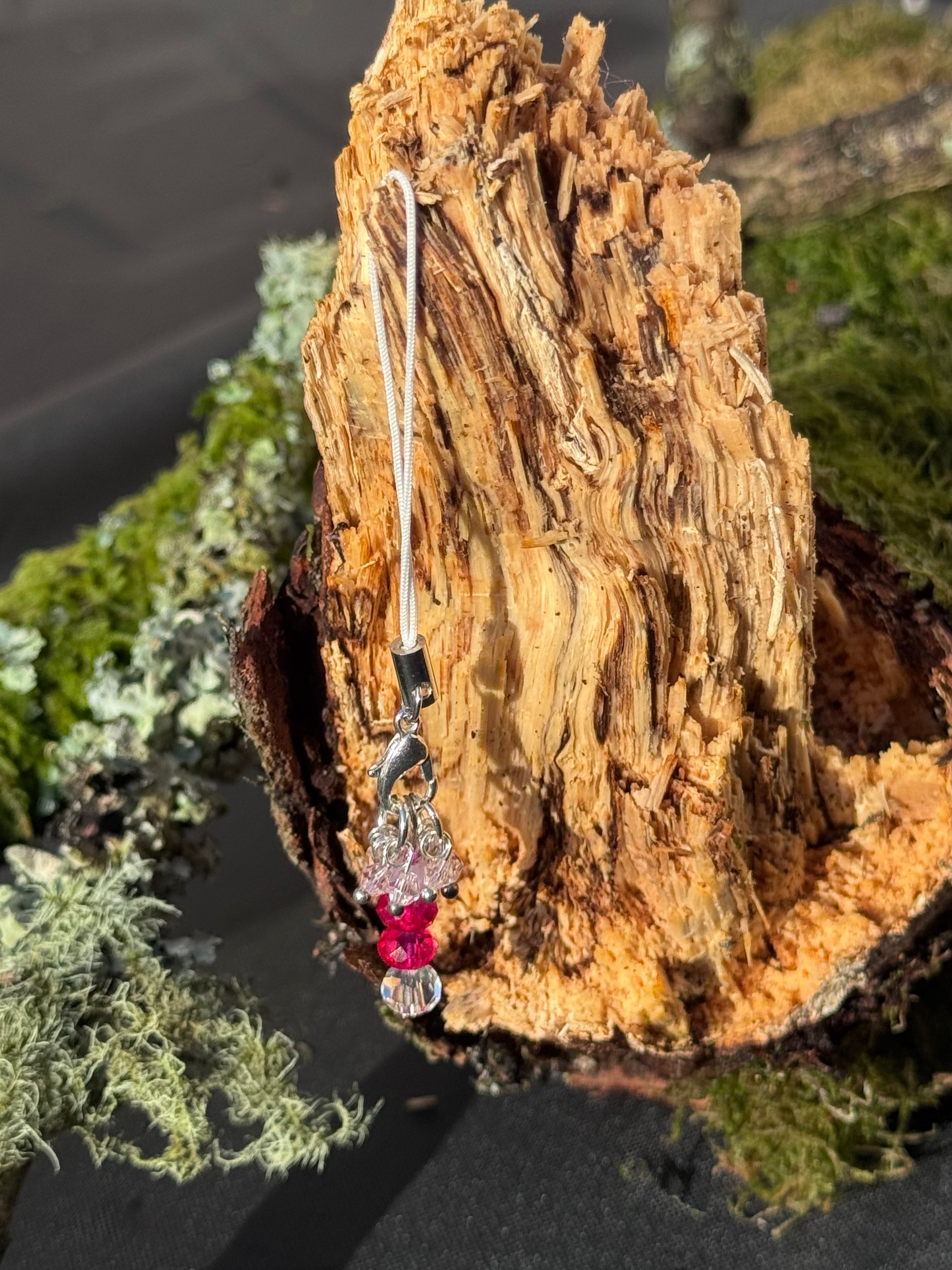 Pink beaded, mobile phone charm