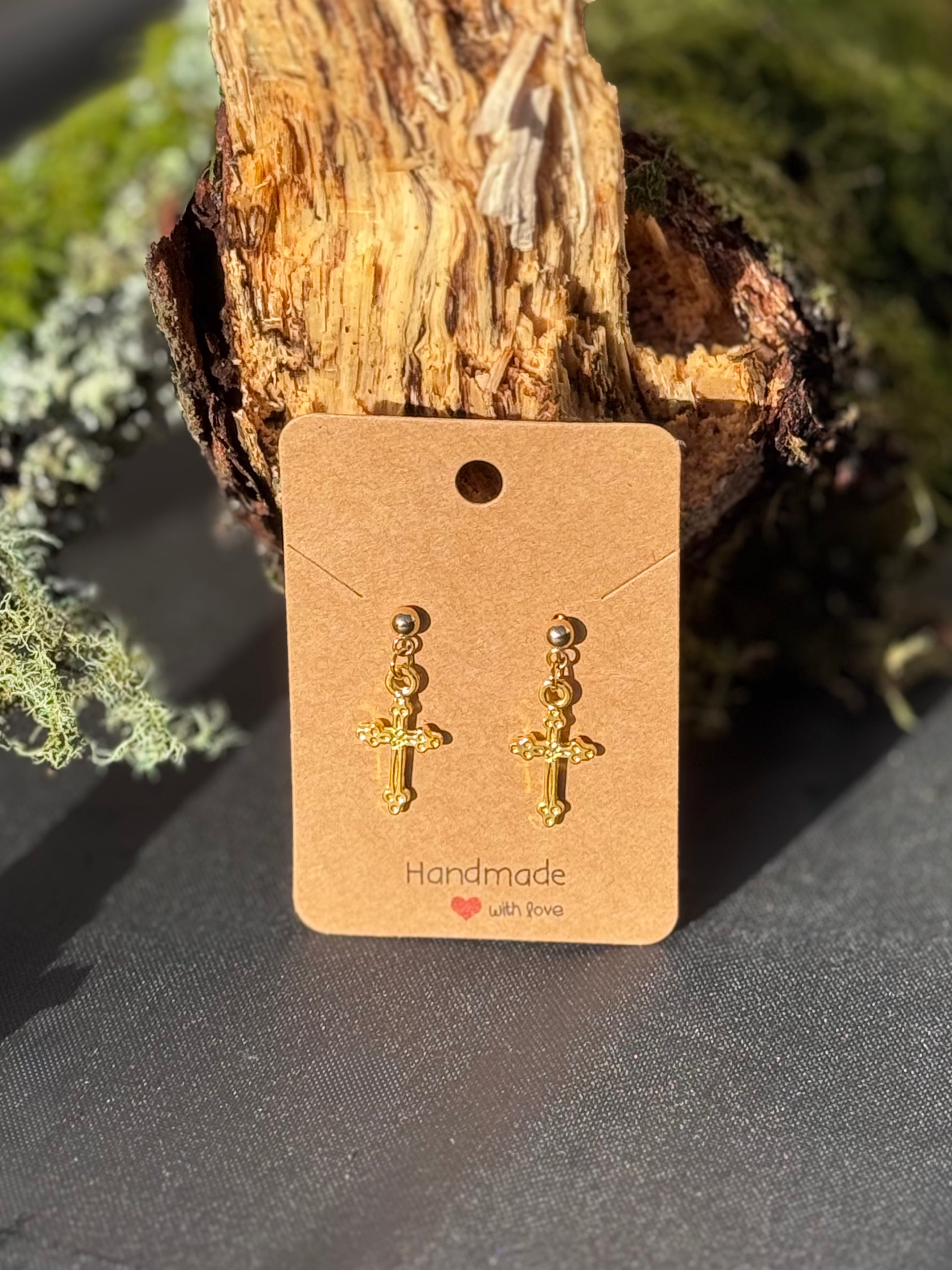 Gold cross earrings