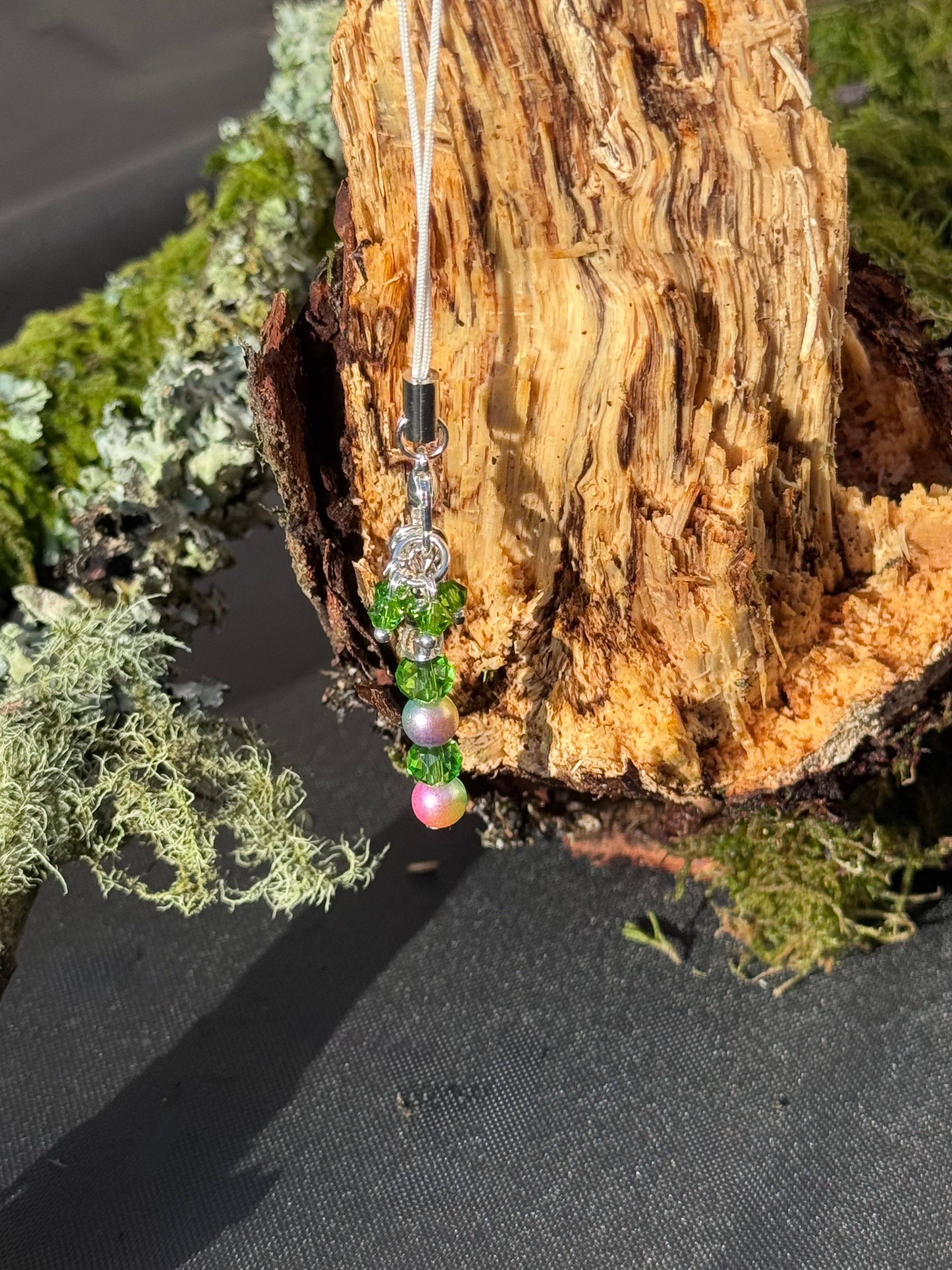 Green beaded, mobile phone charm